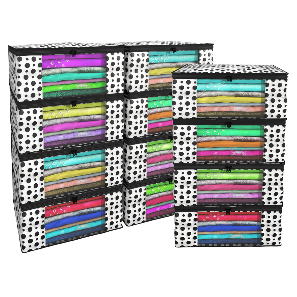 Kuber Industries Clothes Organizer For Wardrobe (Pack of 12) - Storage Organizer For Saree | Shirts | Salwar Suit - Dress Organizer For Wardrobe - Saree Covers With Zip (Polka Dots) (Black and White)