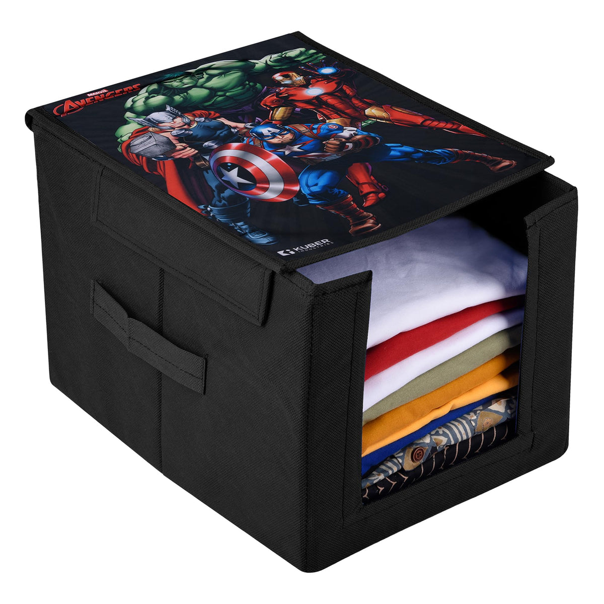 Heart Home Marvel Avengers Shirt Stacker|Foldable Shirt Stacker for Cloth|Non-Woven Wardrobe Organizer for Home With Lid (Black)