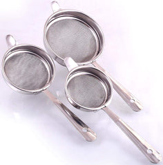 Heart Home 3 Pieces Stainless Steel Double Mesh Tea Strainer Chalni 8, 9, 10 cm Diameter (Silver) CTHH018942