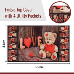Heart Home Fridge Top Cover | Fridge Top Cover with Pockets | Refrigerator Top Cover for Kitchen | Fridge Top Cover with 6 Utility Pockets | Love-Design Fridge Cover | Brown