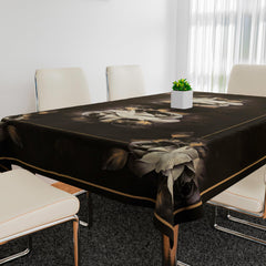 Heart Home Dining Table Cover | Tabletop Cover | Table Buffet Cover | Table Linen Cover | 6-Seater Table Cloth | Table Cloth Cover | Gulab Painting | DTC | 60x90 Inch | Brown