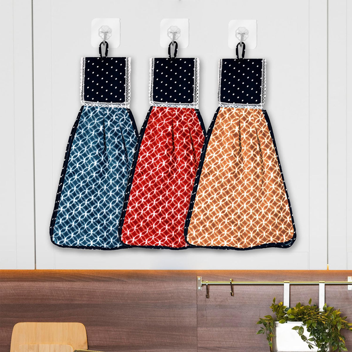Heart Home Napkin | Washbasin Hanging Napkin | Kitchen Towel with Ties | Napkin for Kitchen | Circle Napkin for Bathroom | Hand Towel for Kitchen | Pack of 3 | Multi