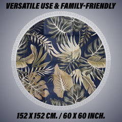 Heart Home Round Table Cover | PVC Table Cloth for Round Tables | 4 Seater Round Table Cloth | Green Leaf Kitchen Dining Tablecloth | Tabletop Cover | 60 Inch | Blue