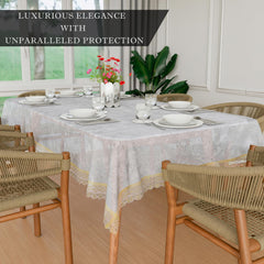 Kuber Industries Dining Table Cover | PVC Table Cover | Golden Embossed Lace Flower Table Cover | Table Protector | Table Cover for Dining Table | 60x90 | Transparent