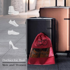 Heart Home Shoe Cover | Travel Shoe Storage Bags | Non-Woven Storage Bag | Shoe Cover with Drawstring | Shoe Organizer with Clear window | Plain | Pack of 12 | Maroon