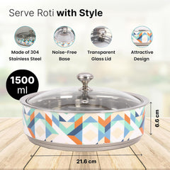 Kuber Industries Pack of 6 Stainless Steel 1.5L Insulated Roti Box with Transparent Glass Lid - Chapati Casserole for Serving & Kitchen - Multicolor