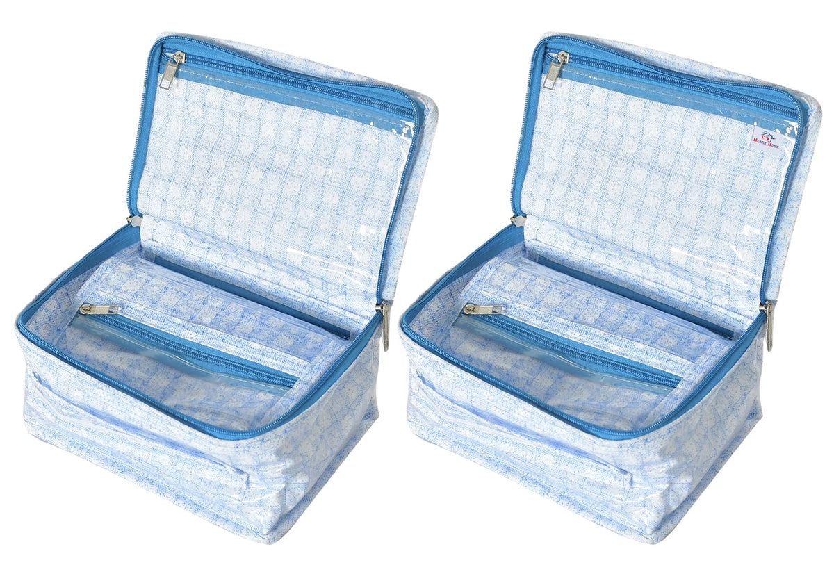 Heart Home Check Design Laminated PVC Multipurpose Jewellery Organizer With 8 Tranasparent Pouches- Pack of 2 (Blue)-HS43HEARTH25831