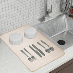 Heart Home Dish Dry Mat | Microfiber Self Drying Mat | Kitchen Drying Mat | Water Absorbent Kitchen Mat | Embossed Dish Dry Mat | 38x50 | Pack of 2 | Cream & Golden