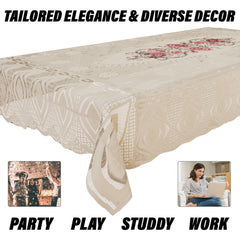 Heart Home Center Table Cover | Cotton Table Cloth Cover | 4-Seater Table Cloth | Glory Table Cover | Table Protector | Table Cover for Center Table | 40x60 Inch | CTC | Cream & Pink