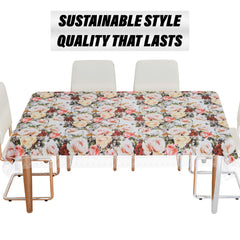 Heart Home Table Cover | Dining Table Cover | Center Table Cover | Reversable Table Cover for Kitchen Table | Gulab Design Table Cover for Hall Décor | 54x84 Inch | White