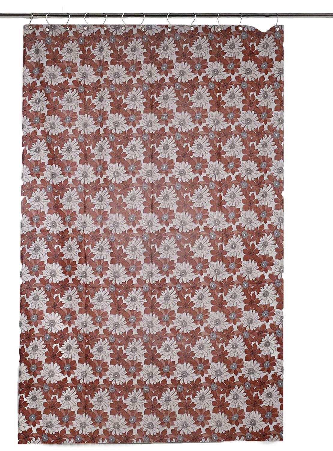 Kuber Industries Flower Design Waterproof PVC Shower Curtain with 8 Hooks 54 inch x 84 inch (Brown) CTKTC33749