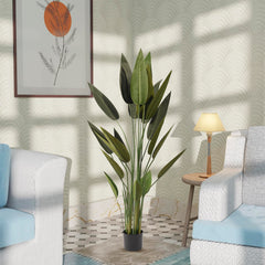 Kuber Industries Bird of Paradise Artificial Tree | Artificial Silk Palm Tree | 140 CM Tropical Palm Tree with 20 Leaves | Faux Plants with Pot | Plastic | Green