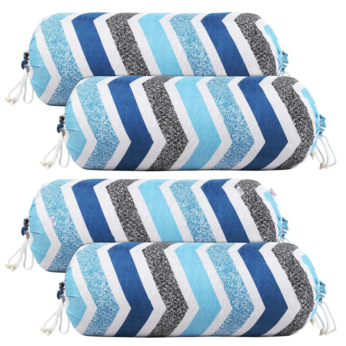 Heart Home Bolster Cover|Soft Cotton Bolster Cover Set|Diwan Round Bolster Pillow Covers|Luxurious Zig Zag Print Roll Masand Cover|16x32 Inch|Pack of 4 (Multi)