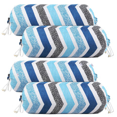 Heart Home Bolster Cover|Soft Cotton Bolster Cover Set|Diwan Round Bolster Pillow Covers|Luxurious Zig Zag Print Roll Masand Cover|16x32 Inch|Pack of 4 (Multi)