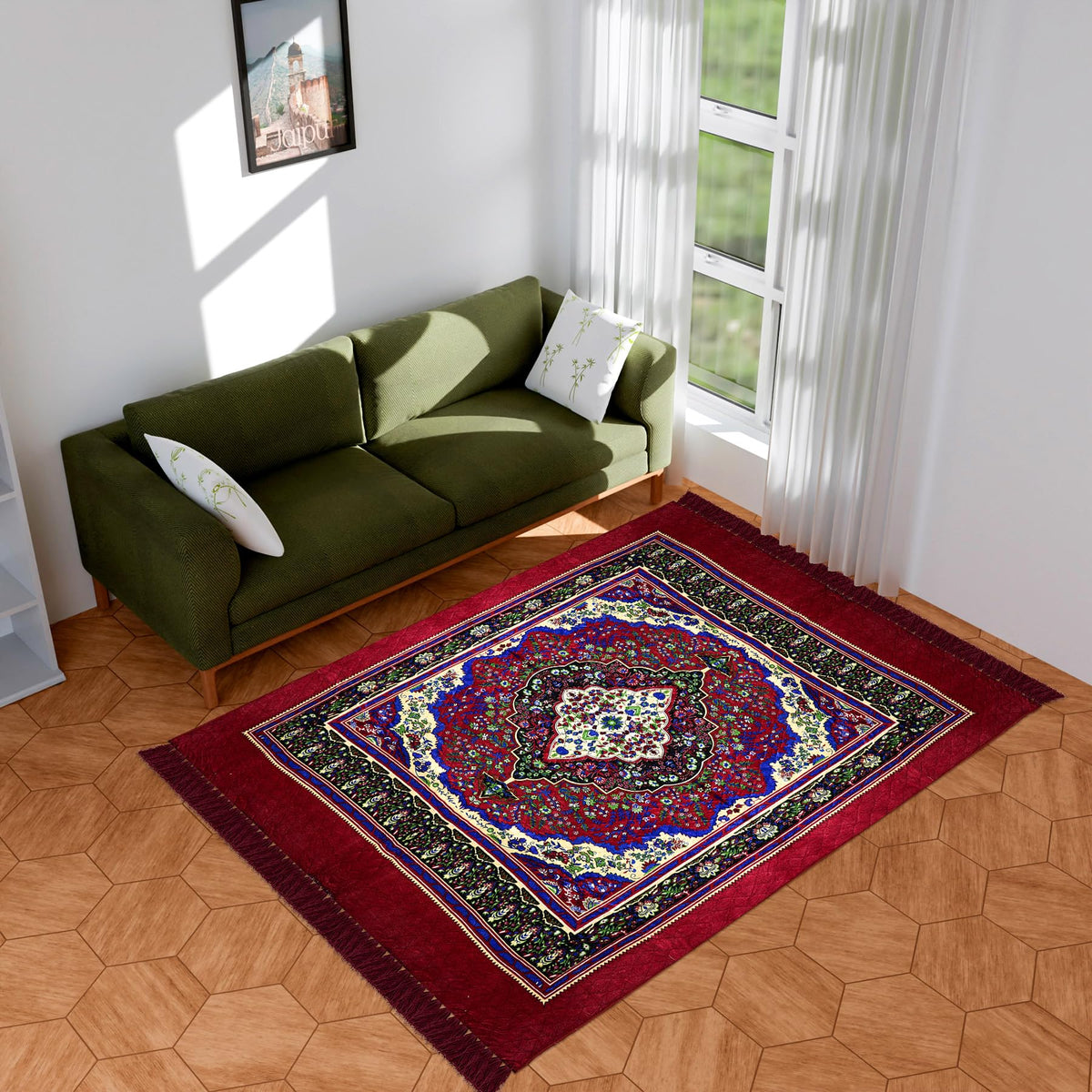 Heart Home Carpet|Velvet Carpet-Rug for Home Décor|Carpet Rug for Bedroom|Printed Carpet for Living Room|Prayer-Yoga Mat|Carpet for Hall|6.5x7.5 Ft|Maroon