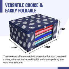 Heart Home Saree Cover | Clothes Storage Bag | Storage Organizer Bag | Zip Closure Saree Cover | Wardrobe Organizer | Peacock Feather-Design | 6 Inch | Pack of 2 | Navy Blue