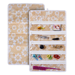 Kuber Industries Hanging Makeup Organizer | Waterproof Watches Organizer | 5 Pocket Jewellery Organizer | Cosmetic Organizer with Velcro | Foldable Payal Kit | Flower Quilted | Golden