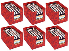 Heart Home Metallic Flower Printed Non-Woven Foldable Shirt Stacker Closet Organizer With Handles- Pack of 6 (Red)-HS43HEARTH26464