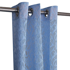 Kuber Industries Flower Design 4 Pieces Sheer Door Curtains Linen Look Semi Transparent Voile Grommet Elegance Curtains (Sky Blue) - CTKTC040507
