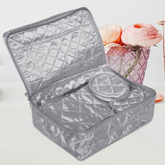 Heart Home Makeup Storage Bag | Vanity Organizer | Locker Makeup Kit | Cosmetic Organizer for Travel | Makeup Kit for Woman | 12 Detachable Pouch | Frill Jewellery Organizer | Gray