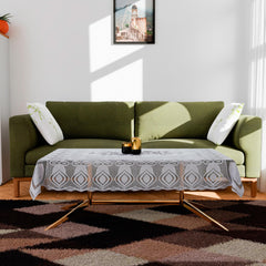 Kuber Industries Center Table Cover | Cotton Table Cloth Cover | 4-Seater Table Cloth | Glory Table Cover | Table Protector | Table Cover for Center Table | 40x60 Inch | CTC | White & Gray