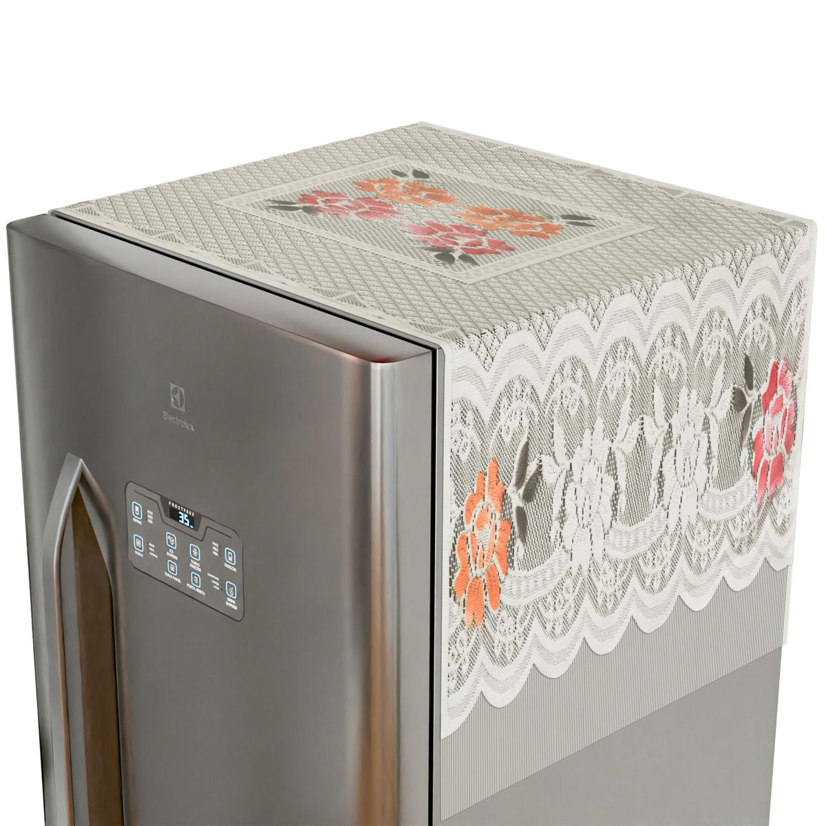 Kuber Industries Fridge Top Cover | Household Refrigerator Cover | Refrigerator Top Cover for Kitchen | Refrigerator Top Protector | Net Jhalar Fridge Top Cover | Cream