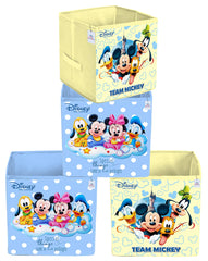 Heart Home Disney Print Non Woven 4 Pieces Fabric Foldable Storage Cube For Toy,Books,Shoes Storage Box With Handle,Extra Large (Royal Blue & Cream)-HHEART16228