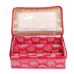 Kuber Industries Brocade Hardboard 2 Rod Bangle Box (Pink)