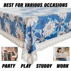 Heart Home Dining Table Cover | Kitchen Dining Tablecloth | 4 Seater Center Table Cover | Dining Table Cover for Hall Décor | Sunflower Kitchen Tablecloth | 45x70 | Blue