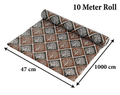 Heart Home Leaf Printed PVC Anti Slip Skid Shelf Mat, 10 Mtr (Brown & Black)