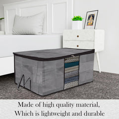 Heart Home Saree Cover & Underbed Stoarge Bag Set | 3 Pieces Saree & 3 Pieces Underbed Storage Bag Combo Set | Zipper Closure & Handle | Lining-Design | Set of 6 | Gray