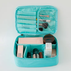 Kuber Industries Cosmetic Storage Case|Makeup Kit Box for Women|Pouch for Home & Travel|Two Compartment|Zipper Closure (Blue)