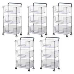 Kuber Industries Pack of 5 Multipurpose Trolley Storage Organiser | 3 Layer Shelf | Trolley with Wheels for Kitchen Accessories | Large Capacity, Easy installation, Space Saving | 2123 | Transparent