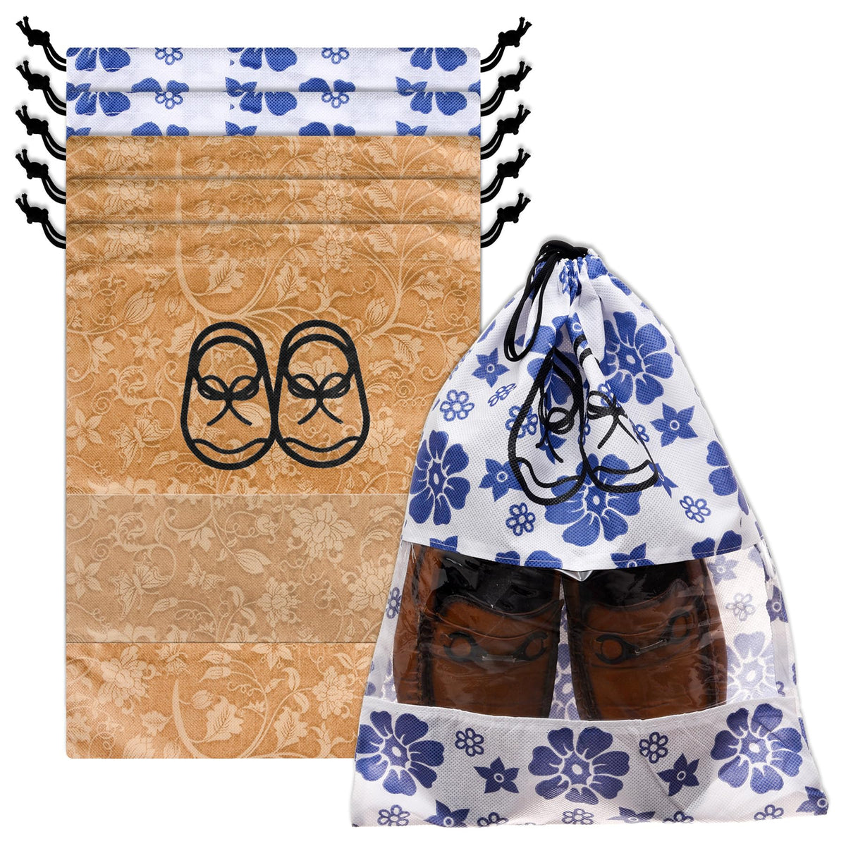 Heart Home Shoe Cover | Travel Shoe Storage Bags | Non-Woven Storage Bag | Shoe Cover with Drawstring | Shoe Organizer with Clear window | Pack of 6 | Multi