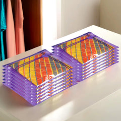 Heart Home Saree Cover | Clothes Storage Bag | Single Packing Saree with Zip Closure | Wardrobe Organizer | Cloth Stoarge Organizer | Bow-Design | Pack of 12 | Purple