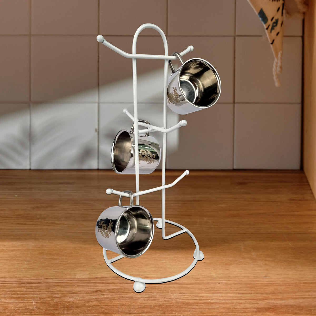 Kuber Industries Pack of 4 Kitchen Stand | Cup Stand for Kitchen | Coffee and Tea Mug Holder | Dinning Tabel Cup Stand for Kitchen | Organizer for Kitchen | 6 Cup Stand Hanger | White