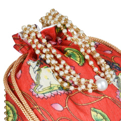 Heart Home Potli|Silk Wedding Potli|Wallet Potli|Christmas Gift Potli|Baby Shower Potli|Traditional Shagun Potli|Drawstring with Beads Handle Potli|Cow-Design Patli Potli|Red