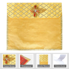 Heart Home Saree Cover | Clothes Storage Bag | Single Packing Saree with Velcro | Wardrobe Organizer | Cloth Stoarge Organizer | Check Jama Brooch-Design | Pack of 9 | Yellow