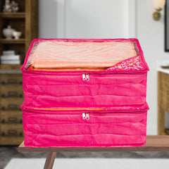 Heart Home Saree Cover | Clothes Storage Bag | Storage Organizer Bag | Zip Closure Saree Cover | Wardrobe Organizer | Side Embroidery Saree Cover | 6 Inch | Pack of 2 | Pink