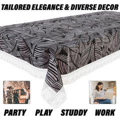 Heart Home Table Cover | PVC Dining Table Cover | Table Cloth | Center Table Cover | Table Cover for Kitchen Table | Transparent Leaf Table Cover for Hall Décor | 48x60 Inch | Black