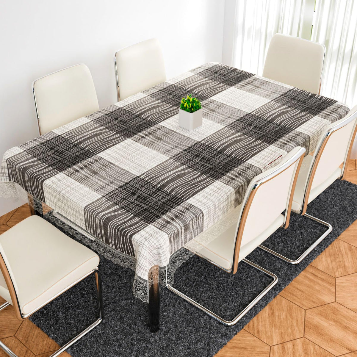 Kuber Industries Dining Table Cover | PVC Table Cloth Cover | 6-Seater Table Cloth | Table Protector Cover | Table Cover for Dining Table | Black Lining Table Cover | 60x90 Inch | DTC | Gray