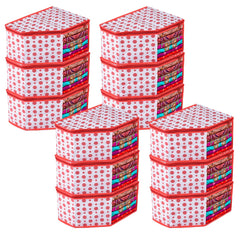 Heart Home Blouse Cover | Clothes Storage Bag | Zipper Wardrobe Organizers | Non-Woven Clothes Organiser | Side Transparent Blouse Organizer | Dot-Design | Pack of 12 | Red
