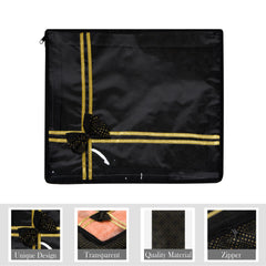 Heart Home Saree Storage Bag | Clothes Storage Bag | Wardrobe Storage Bag | Cloth Storage Organizer | Top Visible Window Saree Bag | Bow Golden Dot-Print | 3 Inch | Pack of 3 | Black