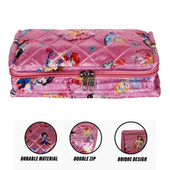 Kuber Industries Disney Princess Jewellery Kit | Satin Digital Jewellery Kit | 6 Flappable Pouches & 1 Extra Compartment | Cosmetic Kit for Necklace | Bracelet | Pack of 2 | Pink