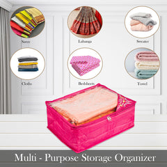Heart Home Saree Cover | Zip Closure Saree Cover | Clothes Storage Bag | Wardrobe Organiser for Suit | Transparent Top Saree Cover | Side Embroidery-Design | 9 inch | Pack of 2 | Pink