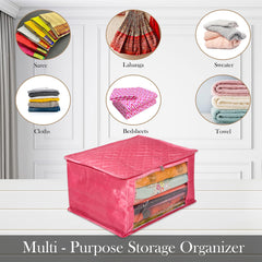 Heart Home Saree Cover | Zip Closure Saree Cover | Clothes Storage Bag | Wardrobe Organiser for Suit | Transparent Window Saree Cover | 9 inch | Pack of 3 | Pink