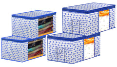 Heart Home Dot Printed Multiuses Non-Woven 2 Saree Cover & 2 Underbed Storage Bag/Organizer Set With Tranasparent Window, Set of 4 (Blue)-46HH0617