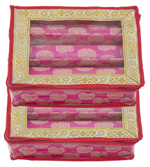 Kuber Industries Carry Design Brocade Hardboard 2 Pieces Three Rod Bangle Box (Pink) -CTKTC38795,standard