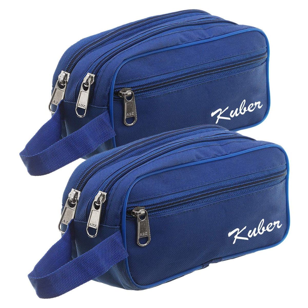 Kuber Industries Canvas Toiletry Organizer|Waterproof & Portable Travel Shaving Dopp Kit with 2 Main ComparMants and Front Zipper, Pack of 2 (Navy Blue)