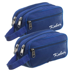 Kuber Industries Canvas Toiletry Organizer|Waterproof & Portable Travel Shaving Dopp Kit with 2 Main ComparMants and Front Zipper, Pack of 2 (Navy Blue)